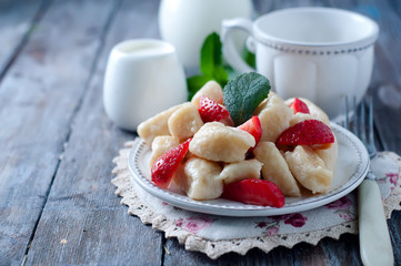 Summer dessert lazy dumplings with cottage cheese