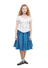 Young woman in clothing for Scottish dance