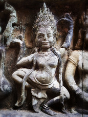 Dancing Apsara bas relief carving at Angkor, Siem Reap, Cambodia.