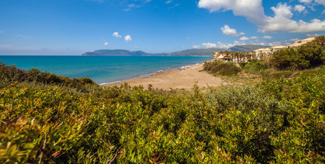 Fototapeta na wymiar Sandy beach in hot summer day Kalamaki Zakynthos Greece