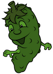 Happy Cartoon Cucumber - Cheerful Colored Illustration, Vector