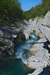 Fototapeta na wymiar View of the Soca river (Isonzo) near Bovec, Slovenia 