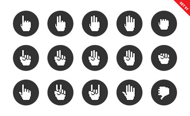 Pixel hands icons on white background