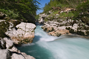 View of the Soca river (Isonzo) near Bovec, Slovenia
