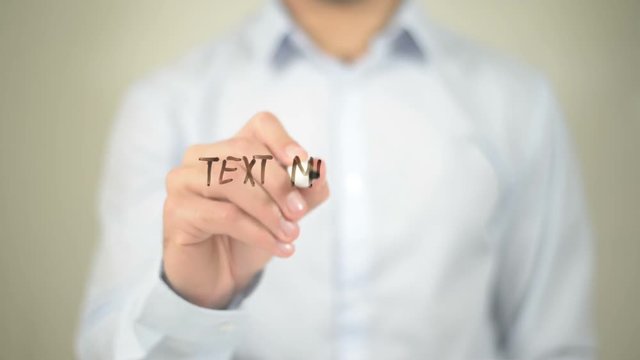 Text Messaging, man writing on transparent screen