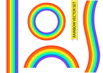 Rainbow in different shape. Realistic Set Isolated vector illustration