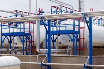Oil tanks at the gas processing plant
