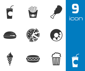 Vector black fast food icons set