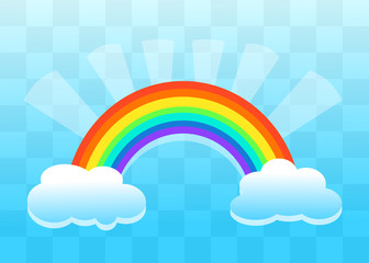 Rainbow and clouds . Flat Paper Style. Transparent Background.