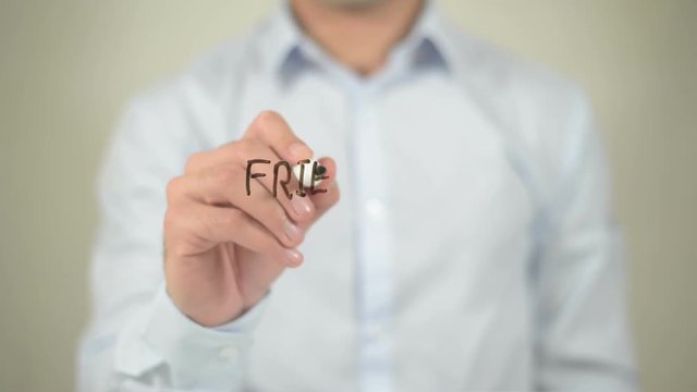 Freind List , man writing on transparent screen