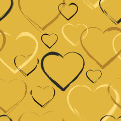 Golden seamless pattern with hearts