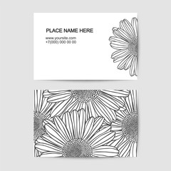visit card with chamomile linear flowers