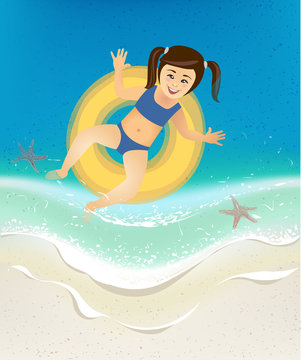 girl swimming in the sea waves