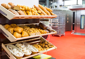  Loaves of bread and buns on the shelves