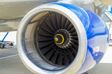 View of Airplane engine during the airplane boarding