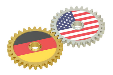 Germany and United States relations concept, flags on a gears. 3