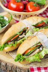 Sandwich with roasted meat and vegetables