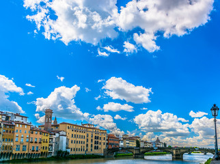 Naklejka premium Florence Italy cityscape spring time. / Florence Italy cityscape during spring time, river Arno view.