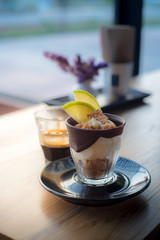 Apple caramel crumble Affogato with espresso drop