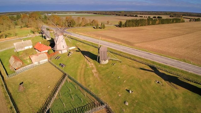 The old traditional windmills in Angla. Windmills that are so old yet being preserved for nature in the small town of Angla in Saaremaa Estonia
