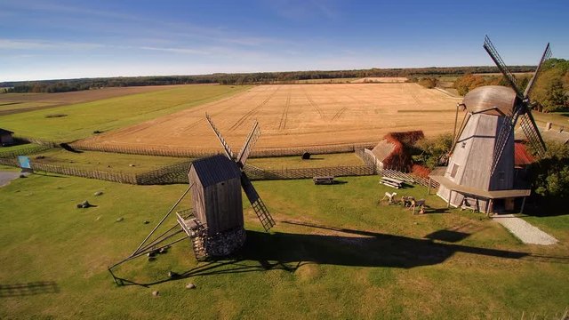 The farm with rice fields and windmills found in the small village in Angla in Saaremaa Estonia