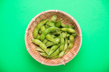 edamame with green background