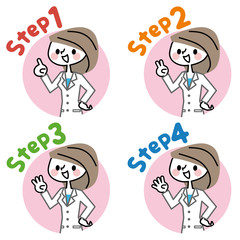 白衣　女性　ステップ　アイコン