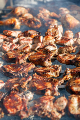 Cooking meat on the fire.