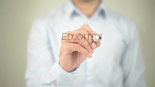 Education For All , man writing on transparent screen