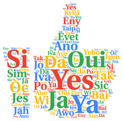 Yes word cloud concept in different languages
