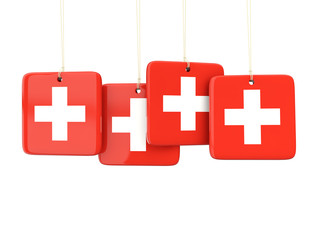 Square labels with flag of switzerland