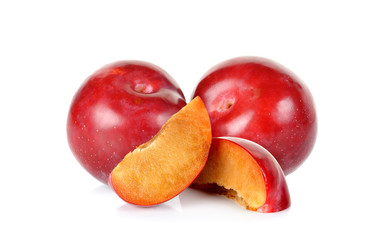 Red plum fruit isolated on white background