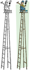 Painter sitting on tall ladder © RTRO