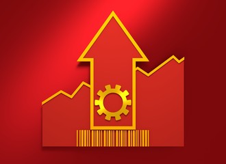 Gear icon on grow up arrow and bar code
