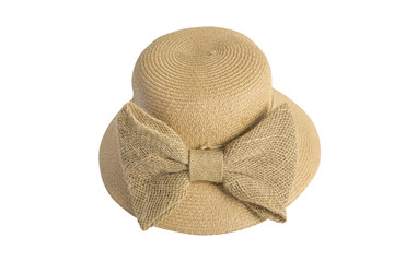 Pretty straw hat isolated on white background, Brown straw hat isolated on white background