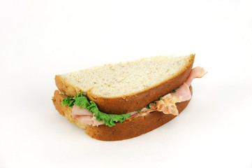 fresh ham sandwich with vegetable and cheese on white background