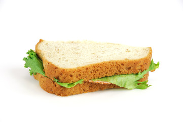 fresh ham sandwich with vegetable and cheese on white background