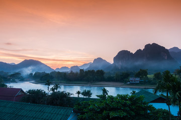 Sunset at Song river, Vang Vieng, Laos