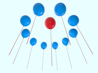leadership concept with red balloon among blue balloons