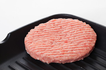 cutlet in a frying pan raw minced meat, grill