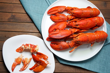 Cooked red Lobsters