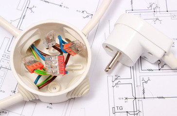 Electrical box and electric plug on construction drawing