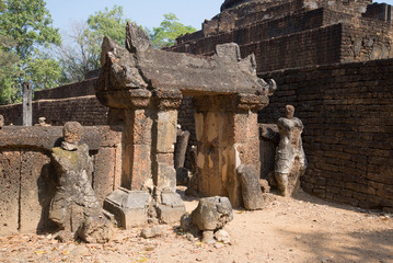 The ruins of the ancient gates of the temple Wat Khao Suwankhiri. Si Satchanalai, Thailand