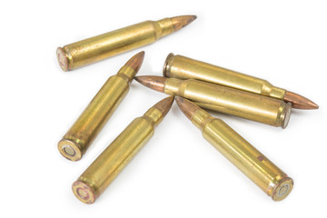 Fototapeta premium Old rifle bullet isolated on white background with selective foc