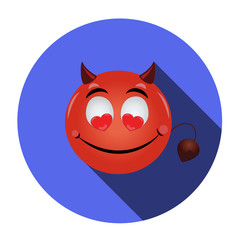 Демон иконка плоский дизайн. Векторная иллюстрация влюбленный дьявол. Вектор иконка черт смайлик