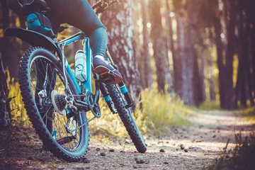 Foto op Plexiglas cyclist riding mountain bike in the forest © Dmytro Titov