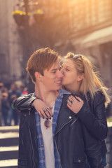 Young and good-looking urban couple enjoying outdoors.