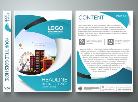 Brochure design template vector.Flyers annual report business magazine poster.Leaflet cover book technology presentation with abstract blue circle background and flat city. Layout in A4 size.