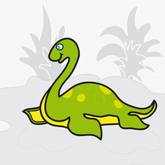 Dinosaur on a background of vegetation.