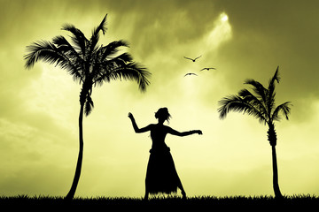Hawaiian girl dancing on the island © adrenalinapura